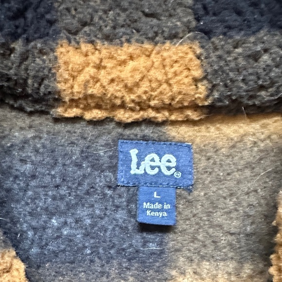 Lee Womens Button Front Sherpa Fleece Jacket Black Orange Plaid Size L - Picture 8 of 8